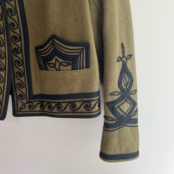 Vintage CHOICE Contemporary Olive Green Wool Embroidered Jacket, M - Picture 5 of 7
